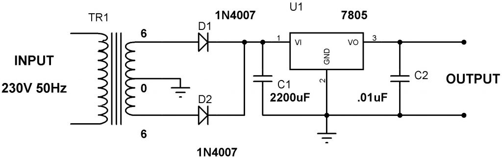 5V Power Supply Circuit using 7805 Voltage Regulator