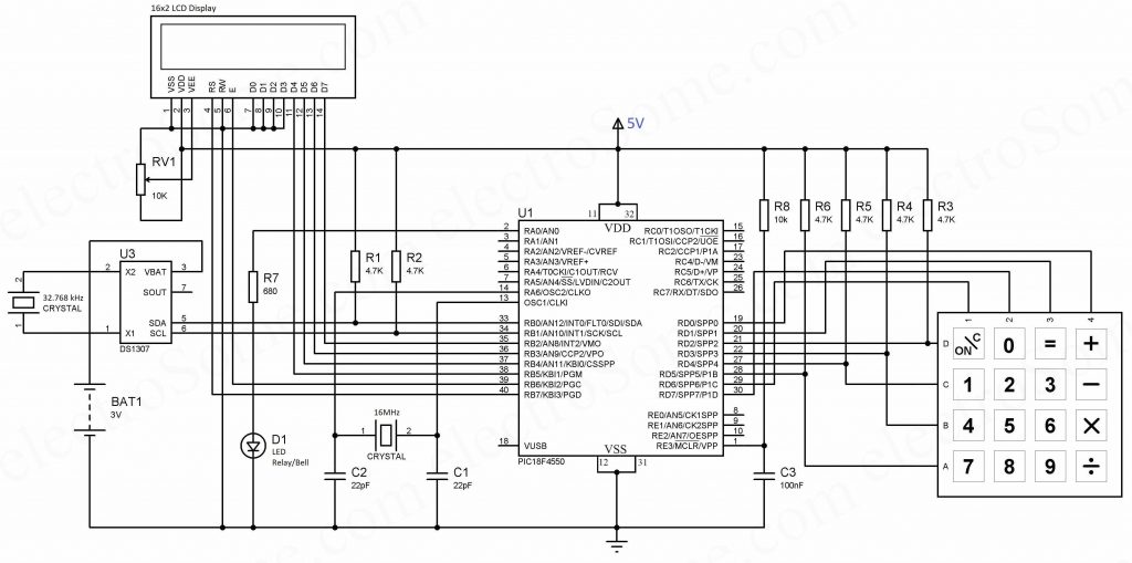 Automatic College Bell using Microcontroller - Circuit Diagram