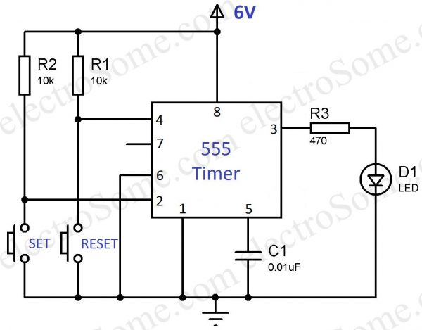 Bistable Multivibrator 555 Timer - Circuit Diagram