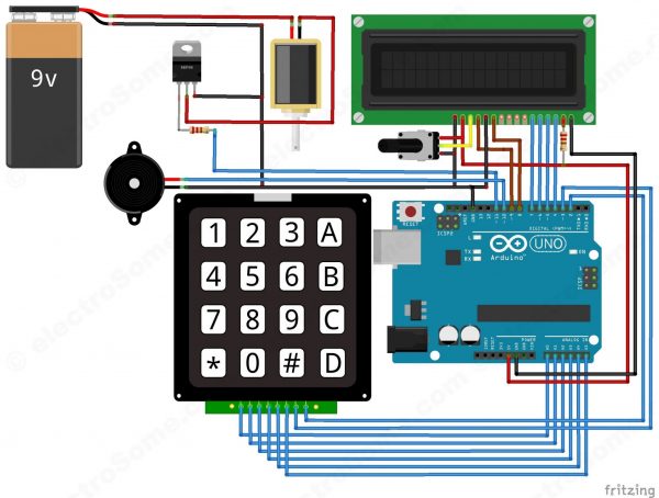 Digital Door Lock using Arduino - Circuit Diagram