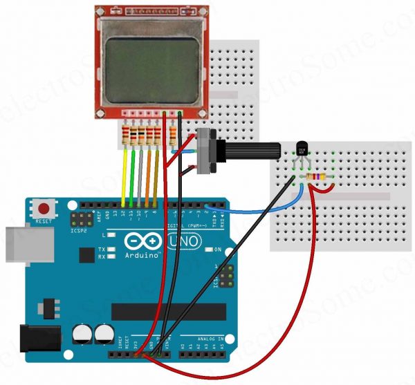 Digital Thermometer using Arduino and DS18B20 Sensor Circuit Diagram