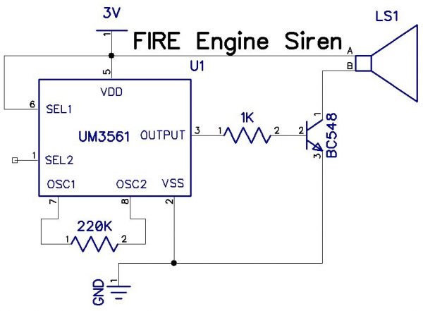 Fire Engine Siren usingIC UM3561