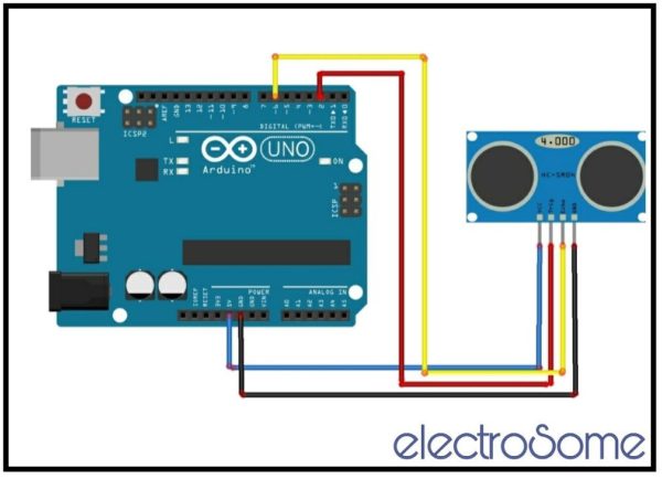 Integrating HC-SR04 Ultrasonic Distance Sensor Arduino Uno - Circuit Diagram