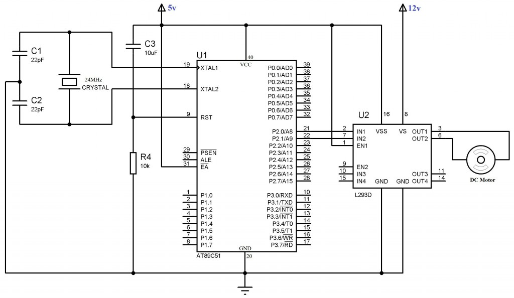 Interfacing DC Motor with 8051 using L293D