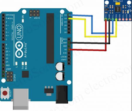 Interfacing MPU6050 with Arduino Uno - Circuit Diagram