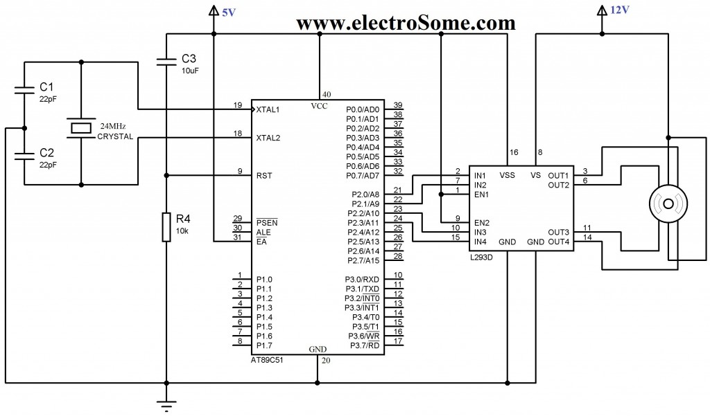 Interfacing Unipolar Stepper Motor with 8051 using L293D