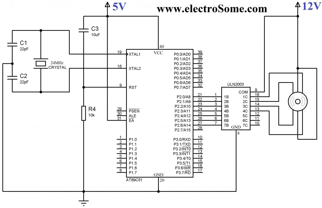 Interfacing Unipolar Stepper Motor with 8051 using ULN2003