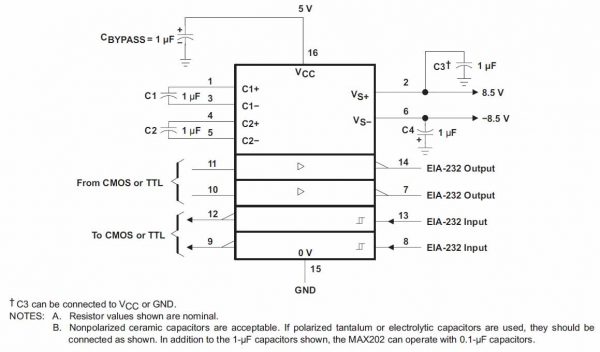 MAX232 - RS232 - Application Circuit - Texas Instruments