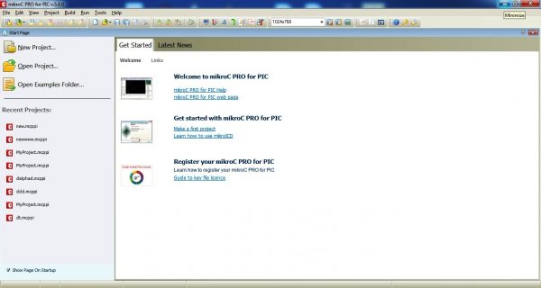MikroC Pro Welcome Screen