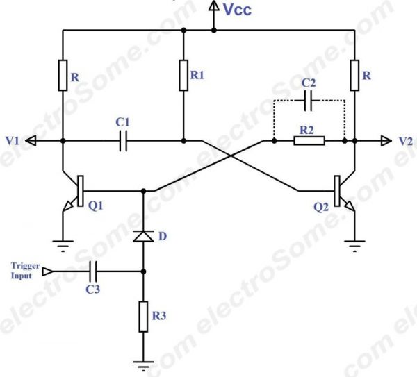 Monostable Multivibrator using Transistors - Circuit Diagram