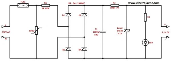 Resistive Transformer Less Power Supply Circuit Diagram