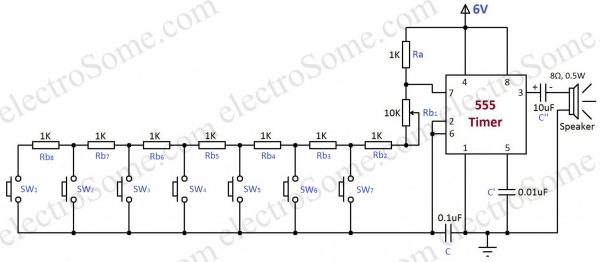 Simple Electronic Toy Piano using 555 Timer