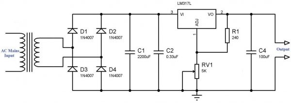 Simple Variable Power Supply using LM317