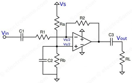 Single Supply Inverting Amplifier using Opamp