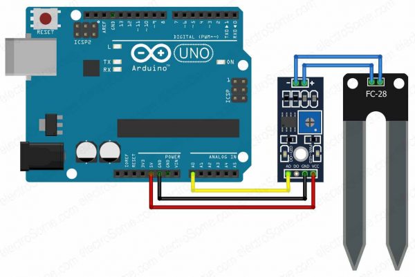 Interfacing Soil Moisture Sensor with Arduino - Circuit Diagram