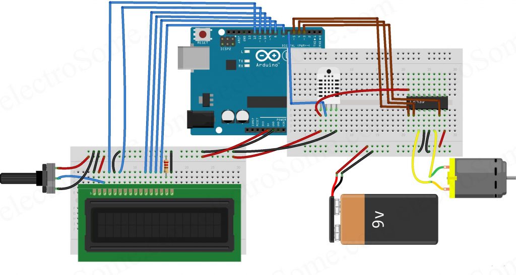 Temperature Controlled Fan using Arduino - Circuit Diagram