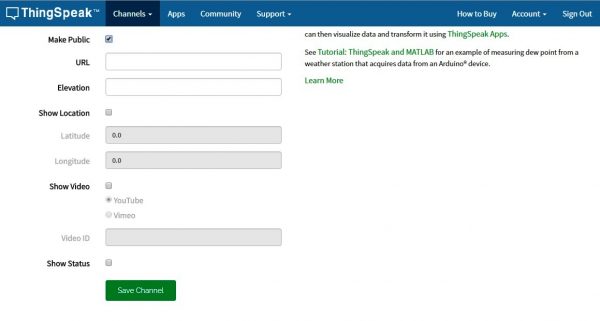 ThingSpeak - Create a Channel Public