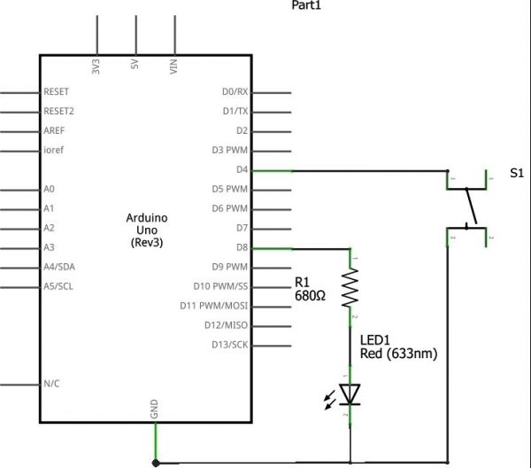 Using Switch with Arduino Uno Internal PULL-UP Schematic