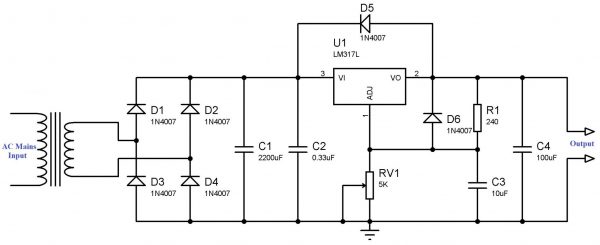 Variable Power Supply using LM317