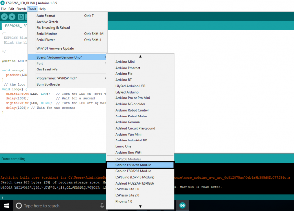 Arduino IDE Board Selection