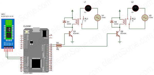 HC-05 Bluetooth Home Automation With CloudX-Circuit Diagram