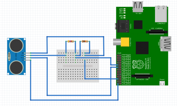 Interfacing Raspberry Pi with HC-SR04 Circuit Diagram