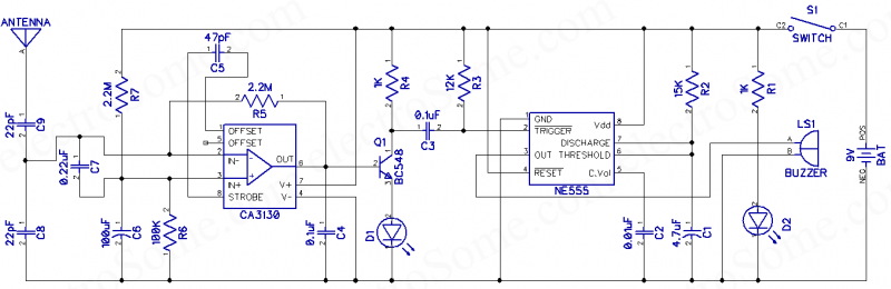 Mobile Phone Detector - Hobby Project - Circuit Diagram