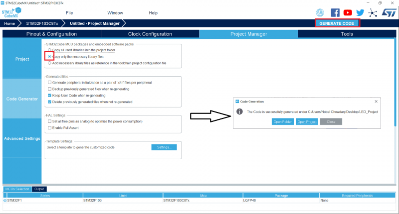 STM32F103C8T6 STM32CubeMX - Generating Keil Code