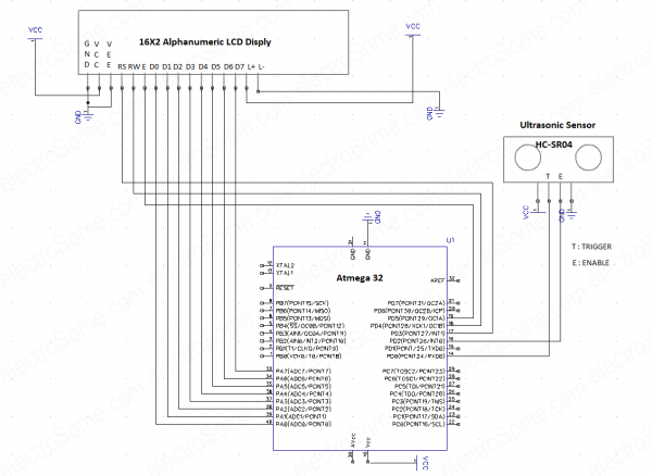 Ultrasonic Distance Measurer - Circuit Diagram