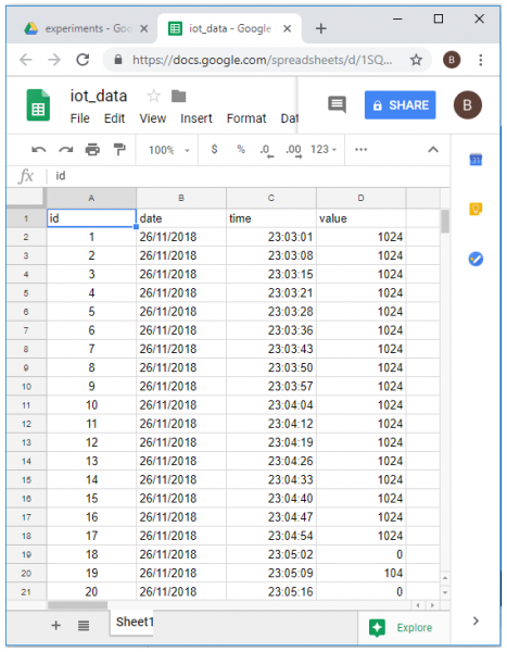 Updating Sensor Data to Google Spreadsheet using ESP8266 - Google Spreadsheet